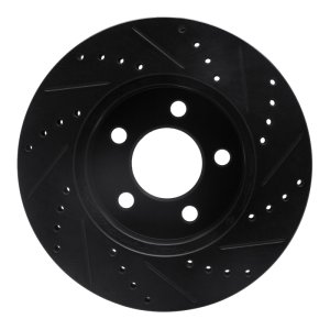 Jeep Liberty Brake Rotor (1) - Front Left - R1 Concepts - Drilled & Slotted - Black - `02-`07